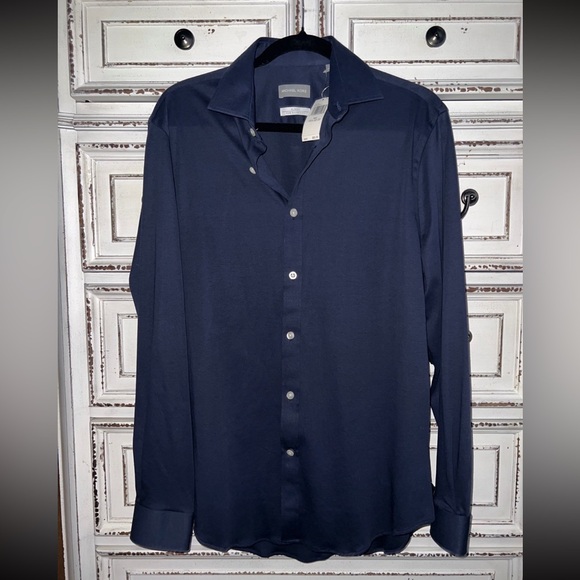 Michael Kors long sleeve knit shirt MK fitted shirt size M blue - Picture 7 of 14